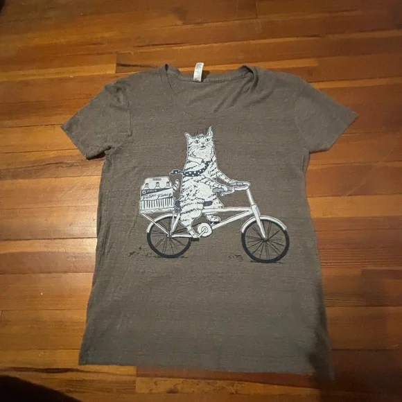 American Apparel Brown Cat Bicycle Tee - Picture 2 of 3